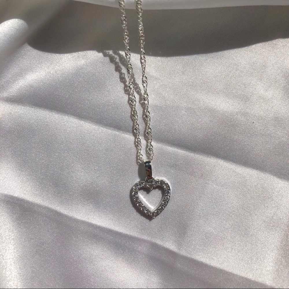 Silver Heart Crystal Rhinestone Diamond Necklace